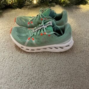 On Women's Athletic Shoes in Teal and White